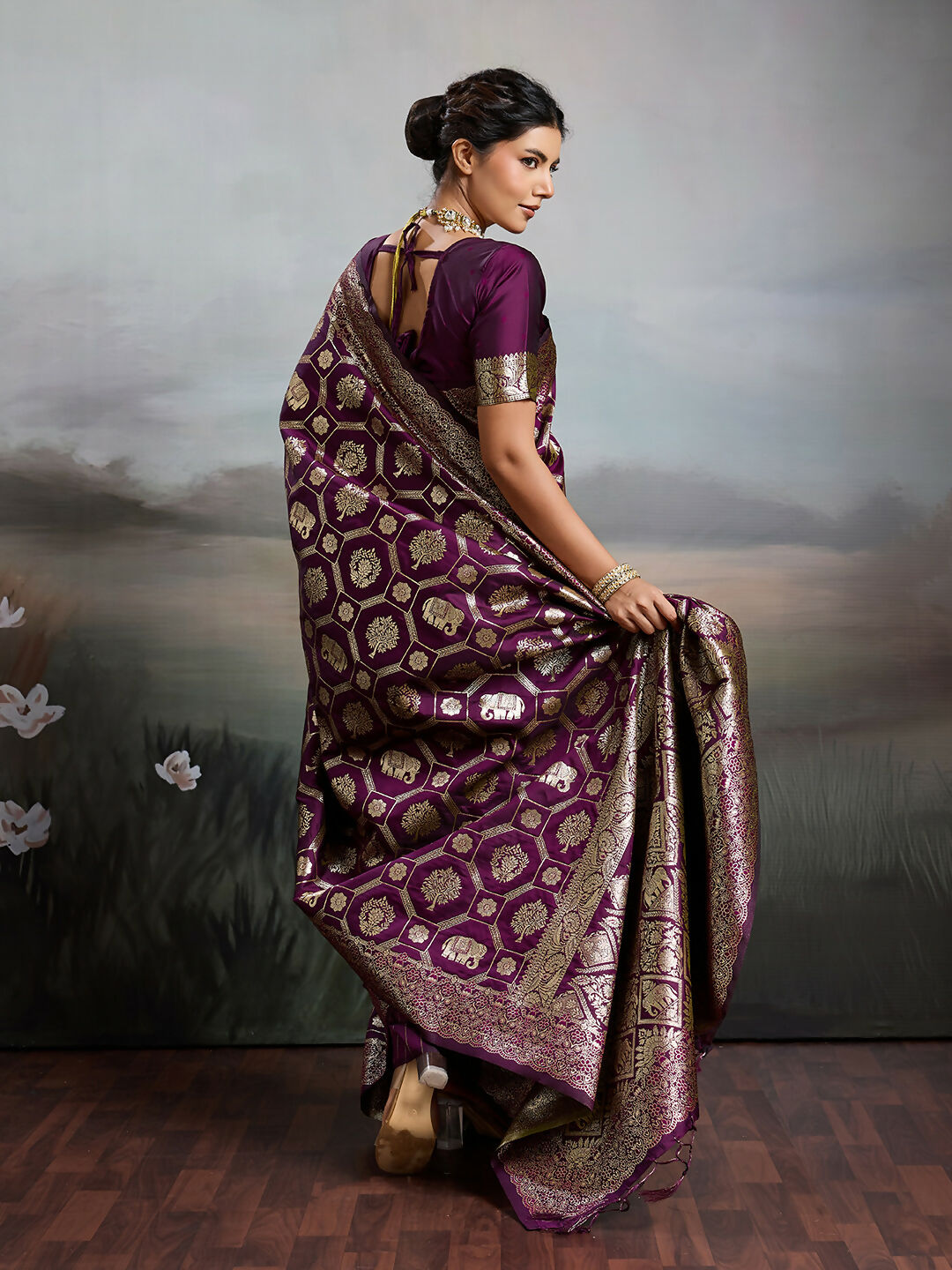 Shree Shyam Fashion Wine Silk Blend Saree