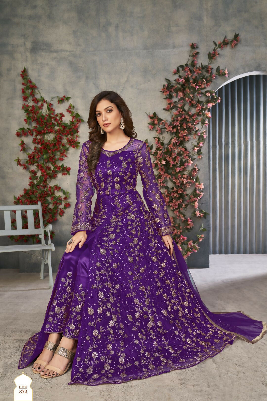 Anaita Purple Embroidered Net Stitched Anarkali suit