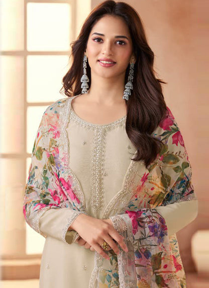 Vegaa Fashion Cream Soft Chiffon Salwar Suit