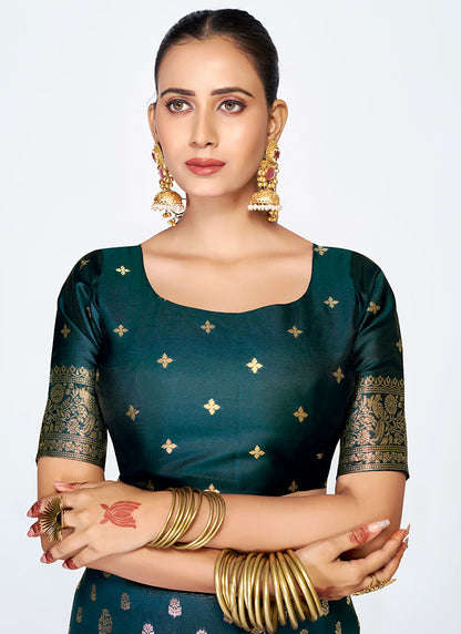 Vellora Navy Blue Premium Banarasi Silk Saree with Gold Zari