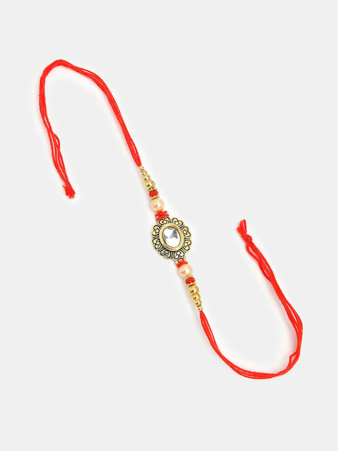 NVR Women & Men Set of 2 Gold & Red Kundan-Studded Bhaiya Bhabhi Rakhi With Roli Chawal & Chocolate