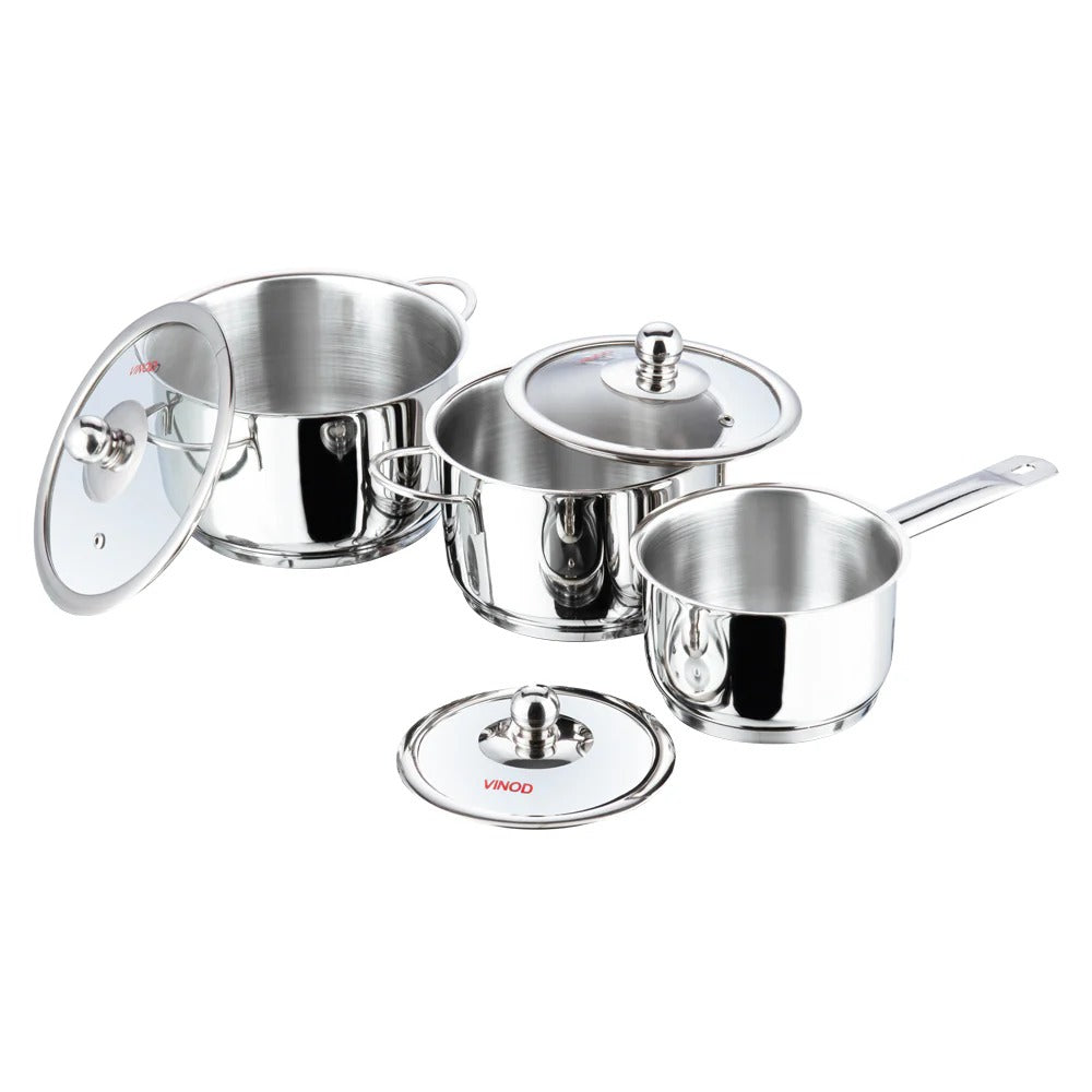 Vinod Stainless Steel Tuscany Combo Set Piece with Glass Lid Induction Friendly