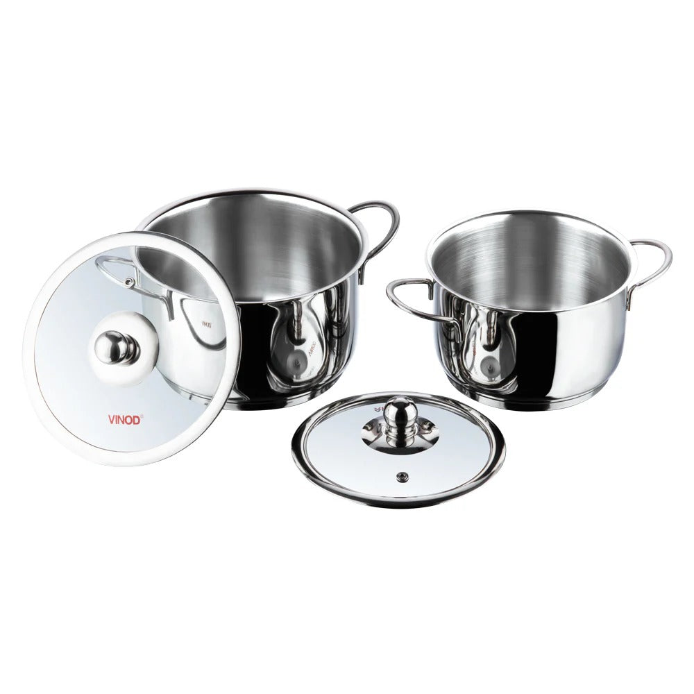 Vinod Stainless Steel Tuscany Combo Set Piece with Glass Lid Induction Friendly