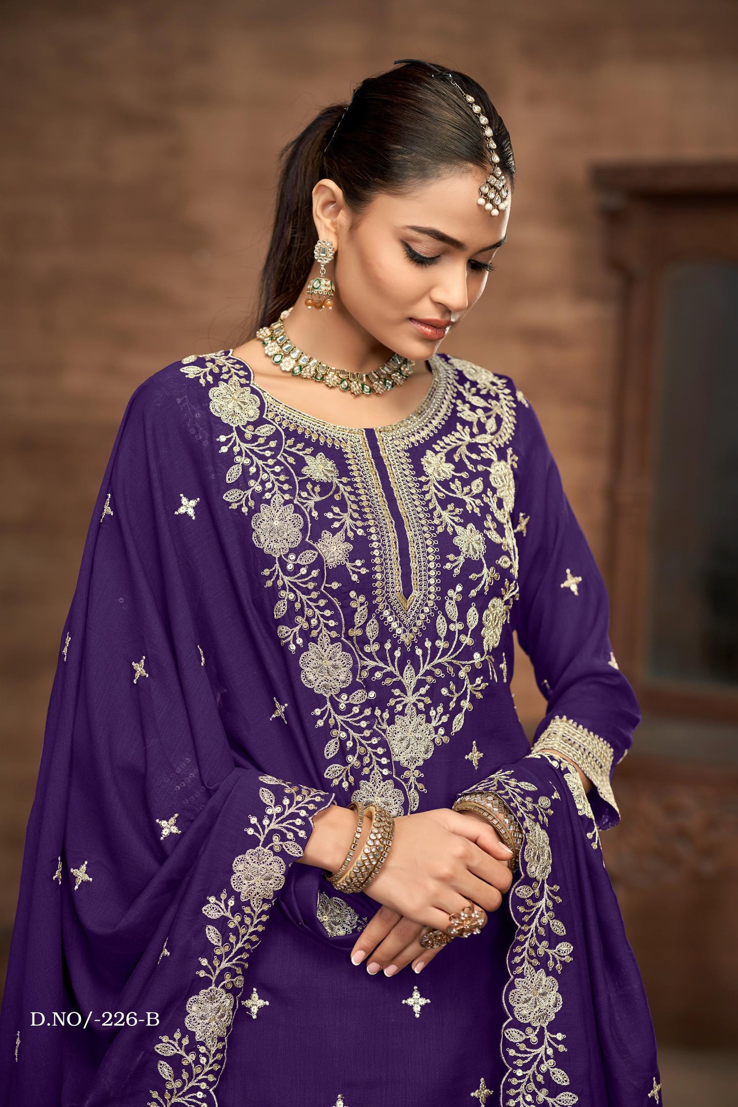 Anaita Maroon Premium Embroidered Vichitra Silk Lehenga Style Suit