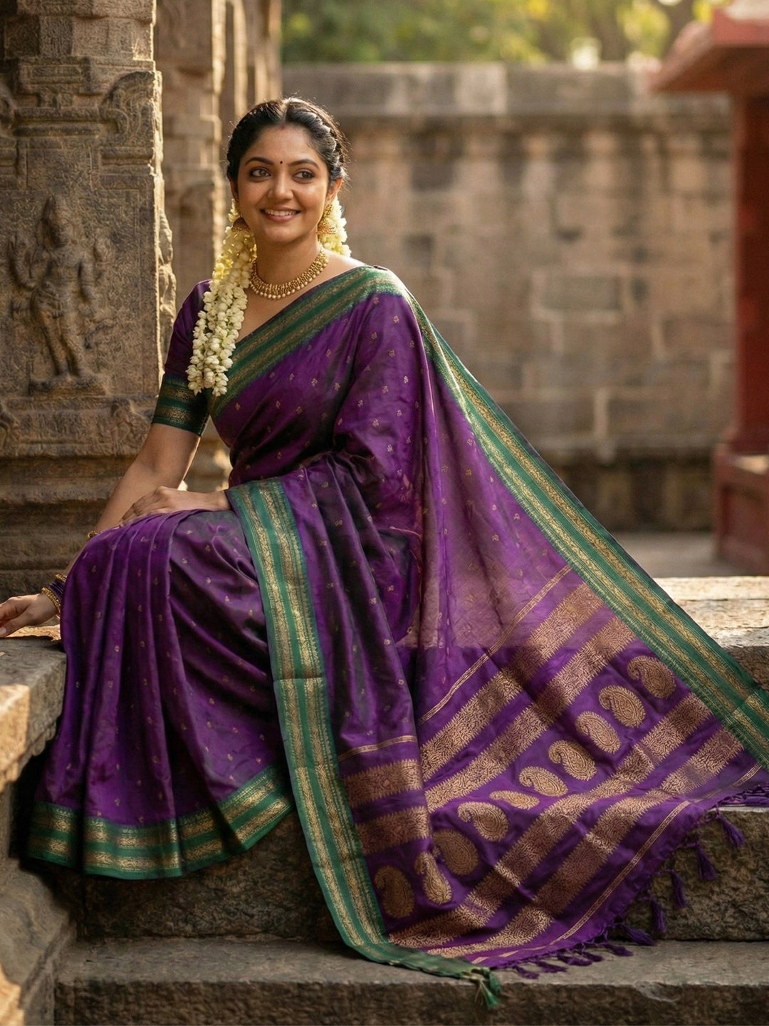 Anaita Violet Silk Woven Saree With Blouse