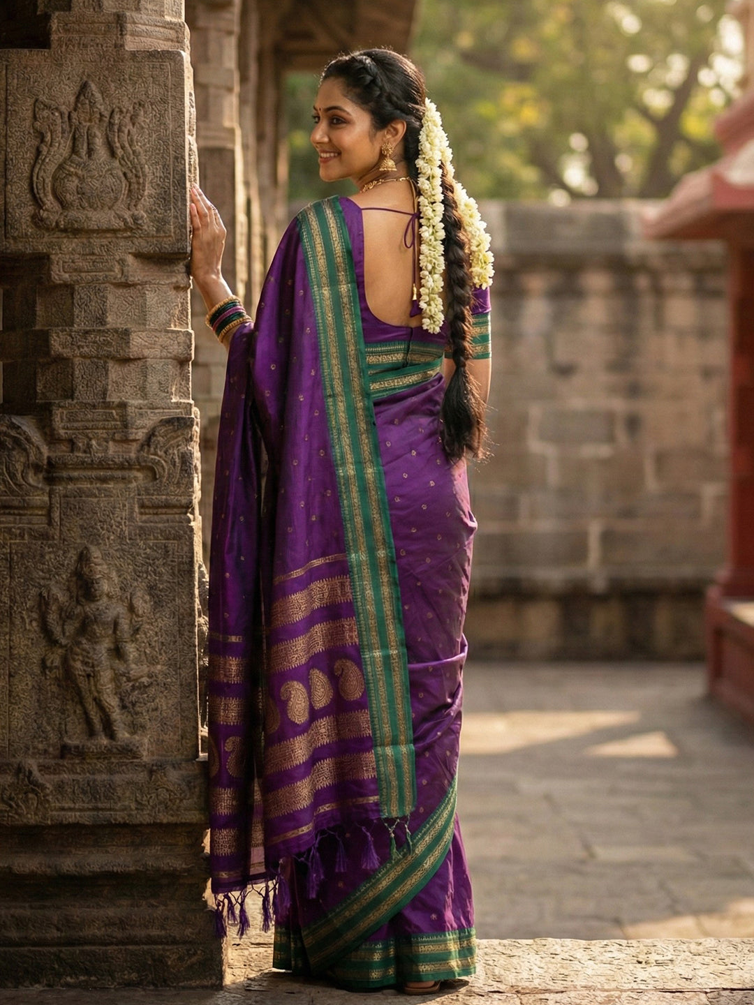 Anaita Violet Silk Woven Saree With Blouse