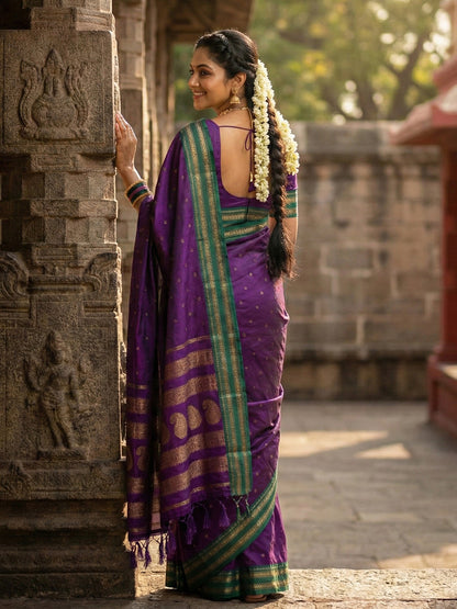 Anaita Violet Silk Woven Saree With Blouse
