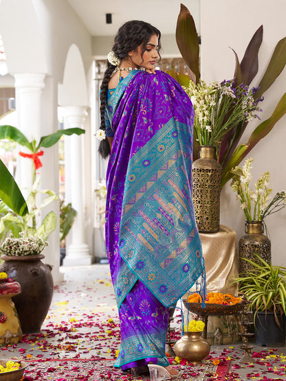 Anaita Violet Silk Woven Saree With Blouse