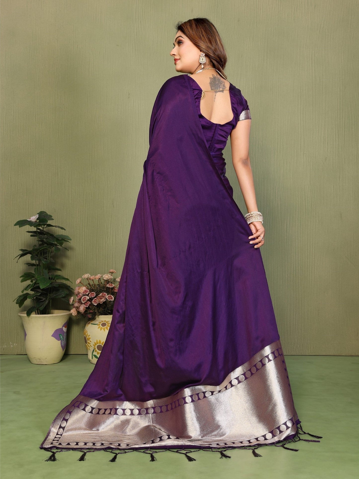 Anaita Violet Zari Weaving Work Satin Silk Saree With Blouse