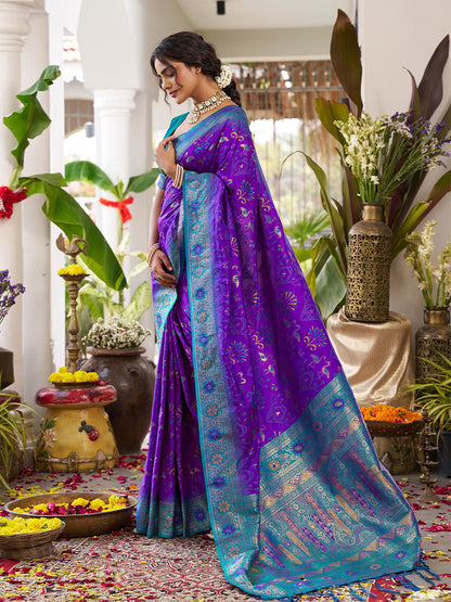 Anaita Violet Silk Woven Saree With Blouse