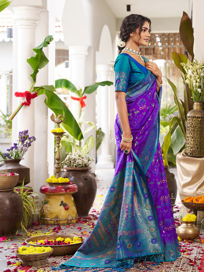 Anaita Violet Silk Woven Saree With Blouse