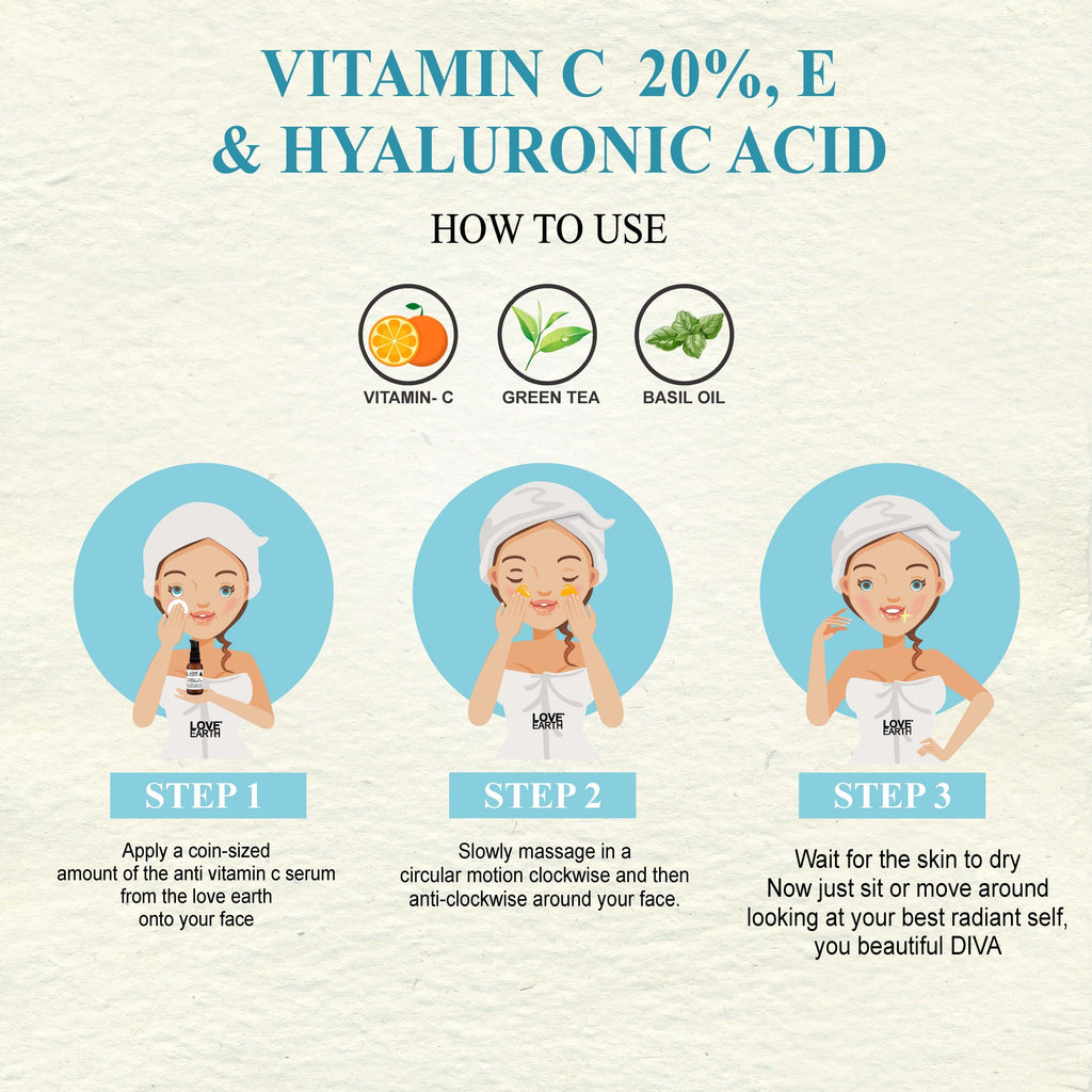 Love Earth Vitamin C 20%, E & Hyaluronic Acid – Face Serum - 30 ml