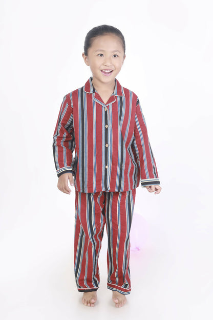 Breathables Kids Cotton Night Suit – Red Stripes Shirt & Pyjama Co-Ord Set For Boys & Girls