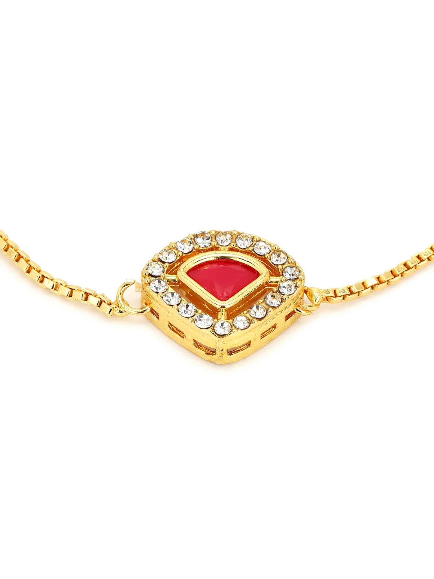 Women's Gold-Polished Pink Kundan Studded Brass Charm Bracelet - Ruby Raang