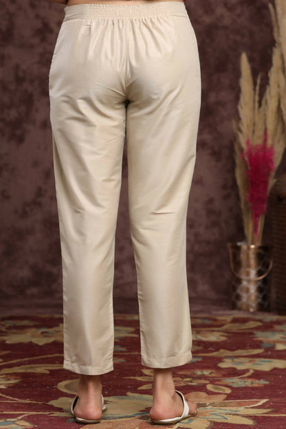 Juniper Women Sandgrey Poly Silk Solid Slim Fit Pant/Slim Pant