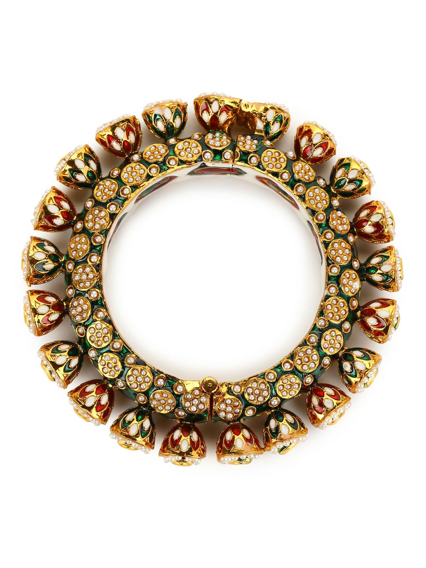 Gold-Polished Green Navratan Meenakari Bangle - Ruby Raang