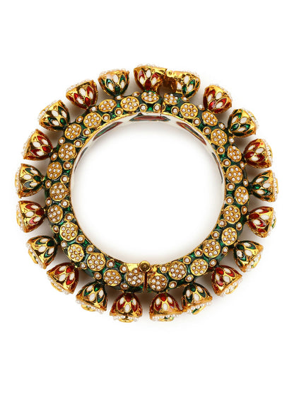 Gold-Polished Green Navratan Meenakari Bangle - Ruby Raang