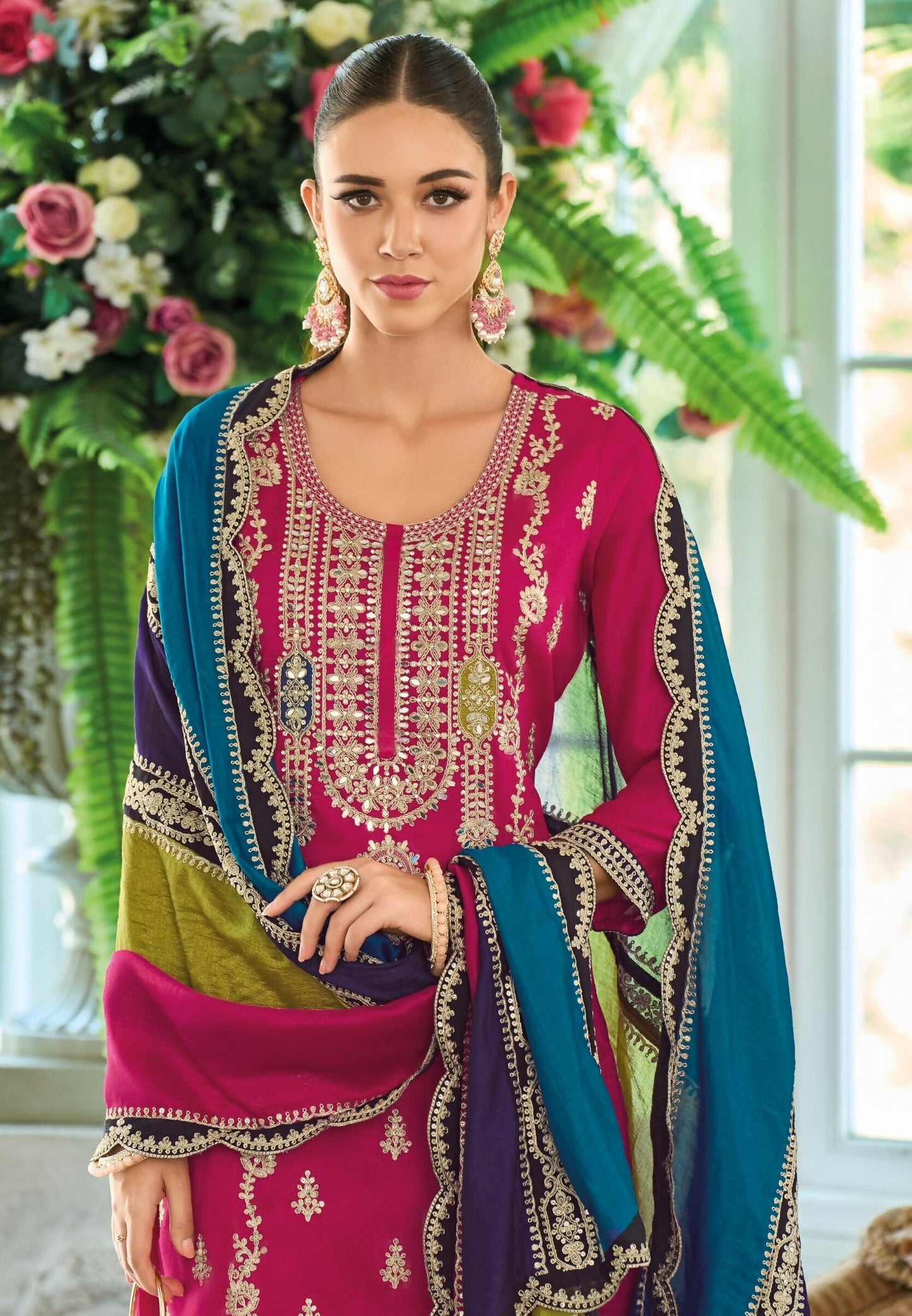 Anaita Pink Premium Embroidered Chinon Stitched Salwar Suit