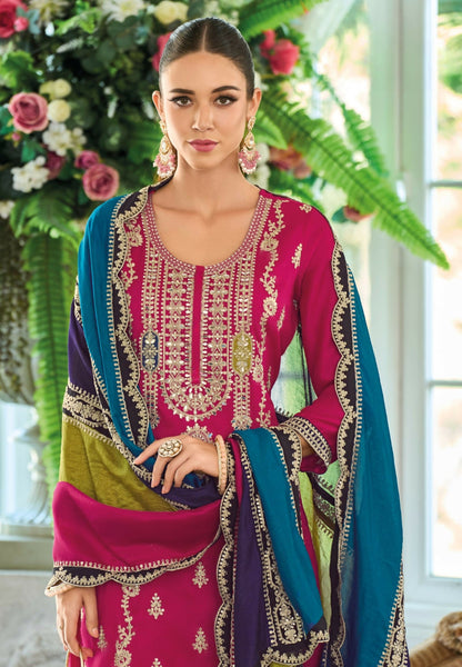 Anaita Pink Premium Embroidered Chinon Stitched Salwar Suit