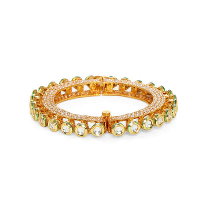 Kundan and Pearl Studded Bangle (Gold) - Ruby Raang