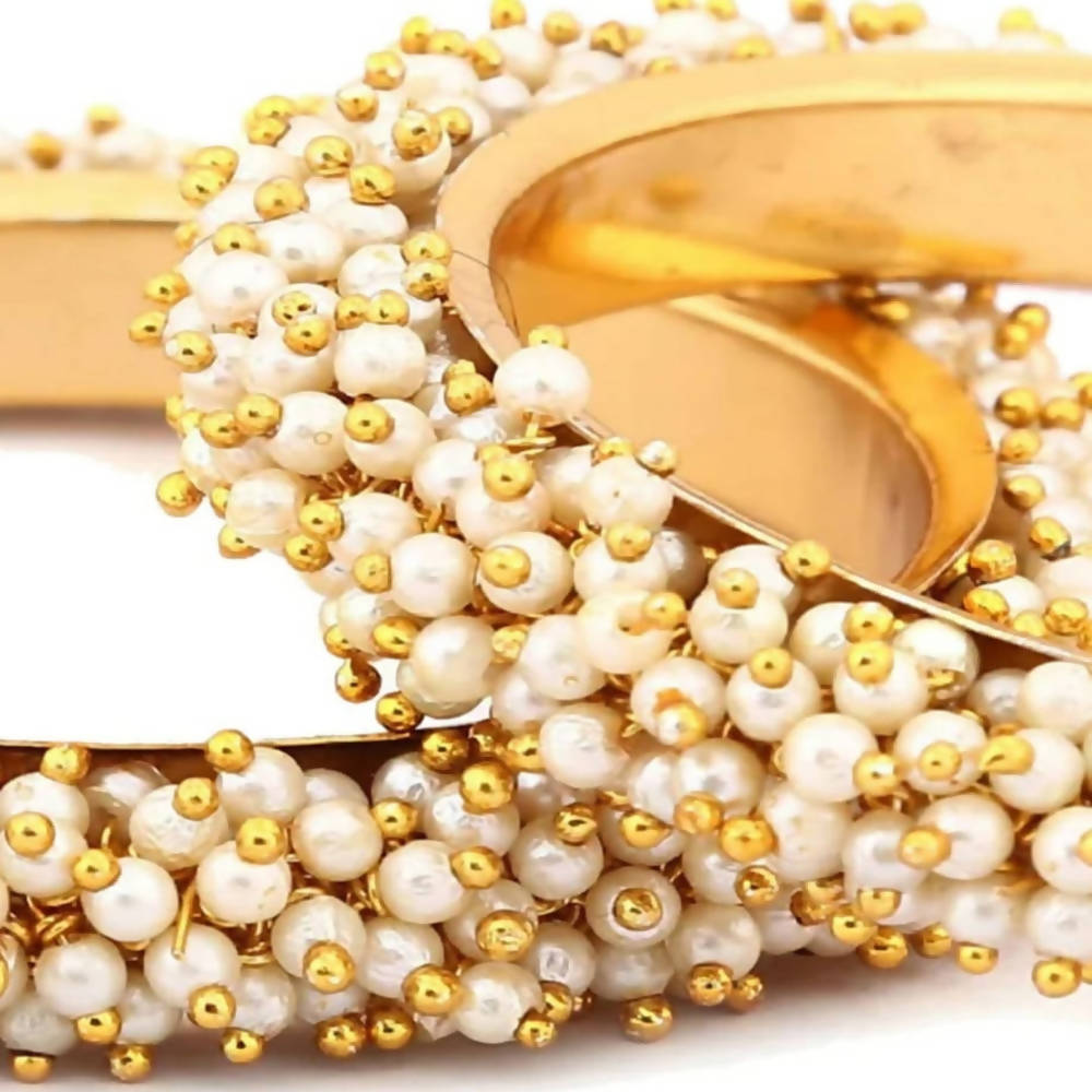 Mominos Fashion Trendy Gold-Polished With Pearls Bangles