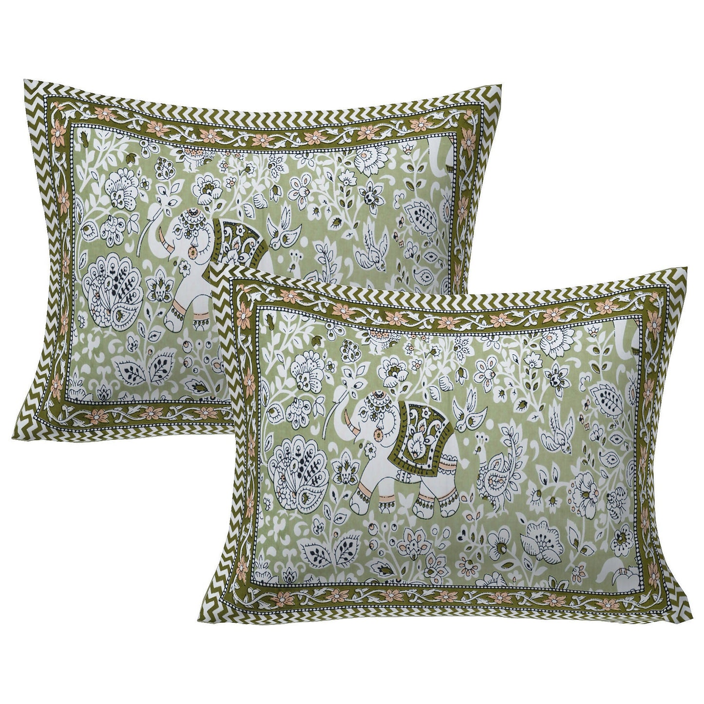 Rudra Bazaar Green 210 TC Cotton Double King Bedsheet With 2 Pillow Covers