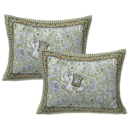 Rudra Bazaar Green 210 TC Cotton Double King Bedsheet With 2 Pillow Covers