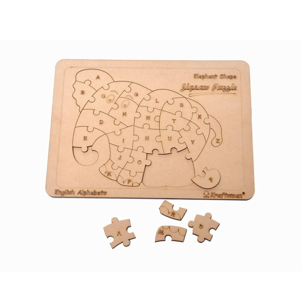 Kraftsman English Alphabets Wooden Jigsaw Puzzles Elephant Shape Puzzle | Color Kit Included