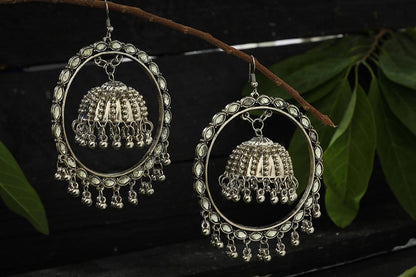 Mominos Fashion Johar Kamal Silver Earrings With Kundan Work Jhumkas