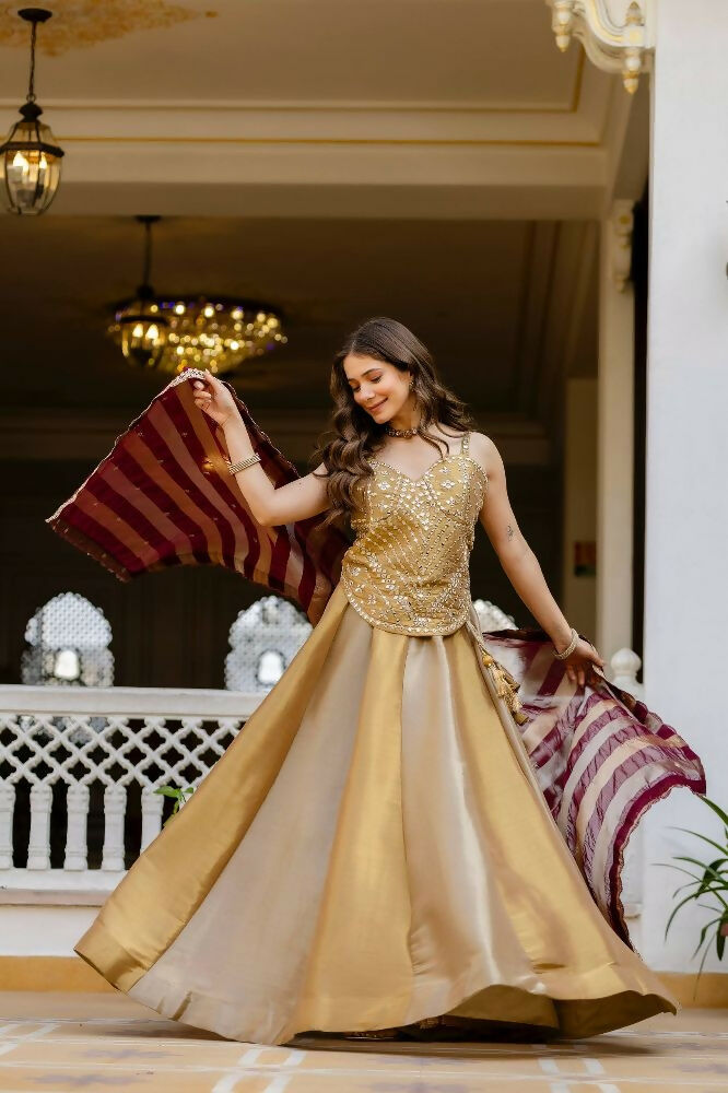 Teeya Creation Multi Color Pure Banarasi Viscose Designer Mirror Work Lehenga Choli