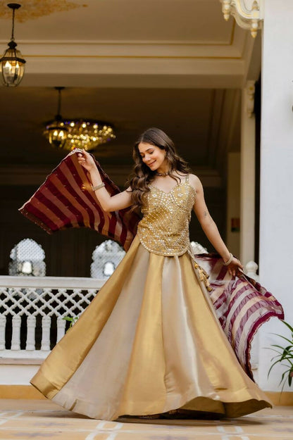Teeya Creation Multi Color Pure Banarasi Viscose Designer Mirror Work Lehenga Choli