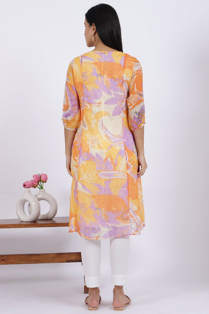 W for Woman Orange Printed A-Line Chiffon Kurta
