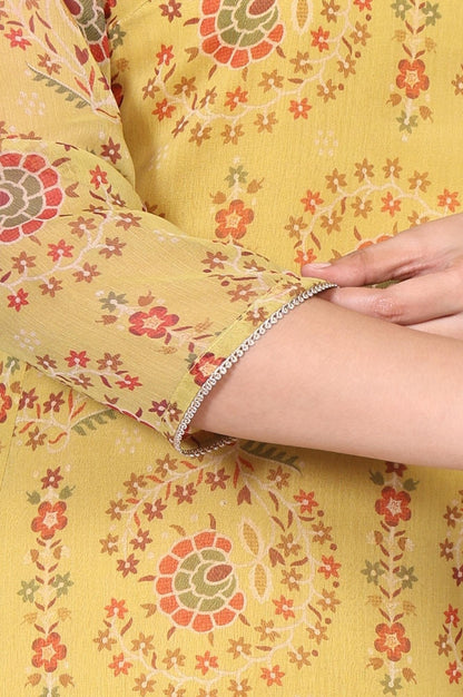 W for Woman Yellow Floral Thread Work A-Line Chiffon Kurta