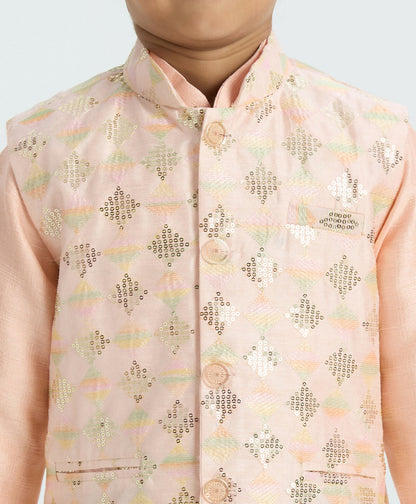 Joban Fashion Kids Island Traditional with a modern touch Nehru Jacket Full Sleeves Kurta, Pyjama Set - Peach