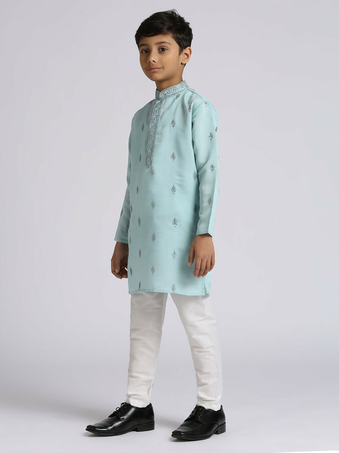 Joban Fashion Kids Island Ethnic Wear with Silk Sequence Embroidery Kurta and Pyjama Set - Teal Blue