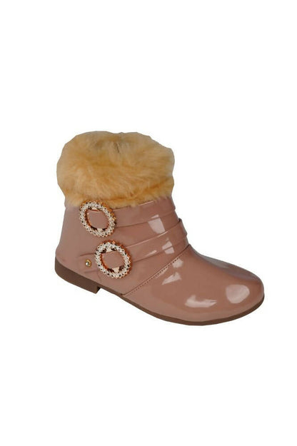 Tiny Bugs Girls Buckle Embellished Ankle Length Boots - Peach