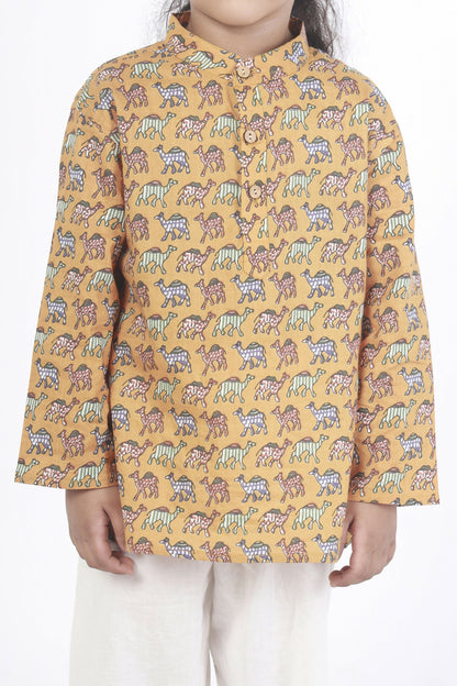 Breathables Kids Cotton Night Suit – Yellow Camel Print Kurta & Pyjama Co-Ord Set For Boys & Girls
