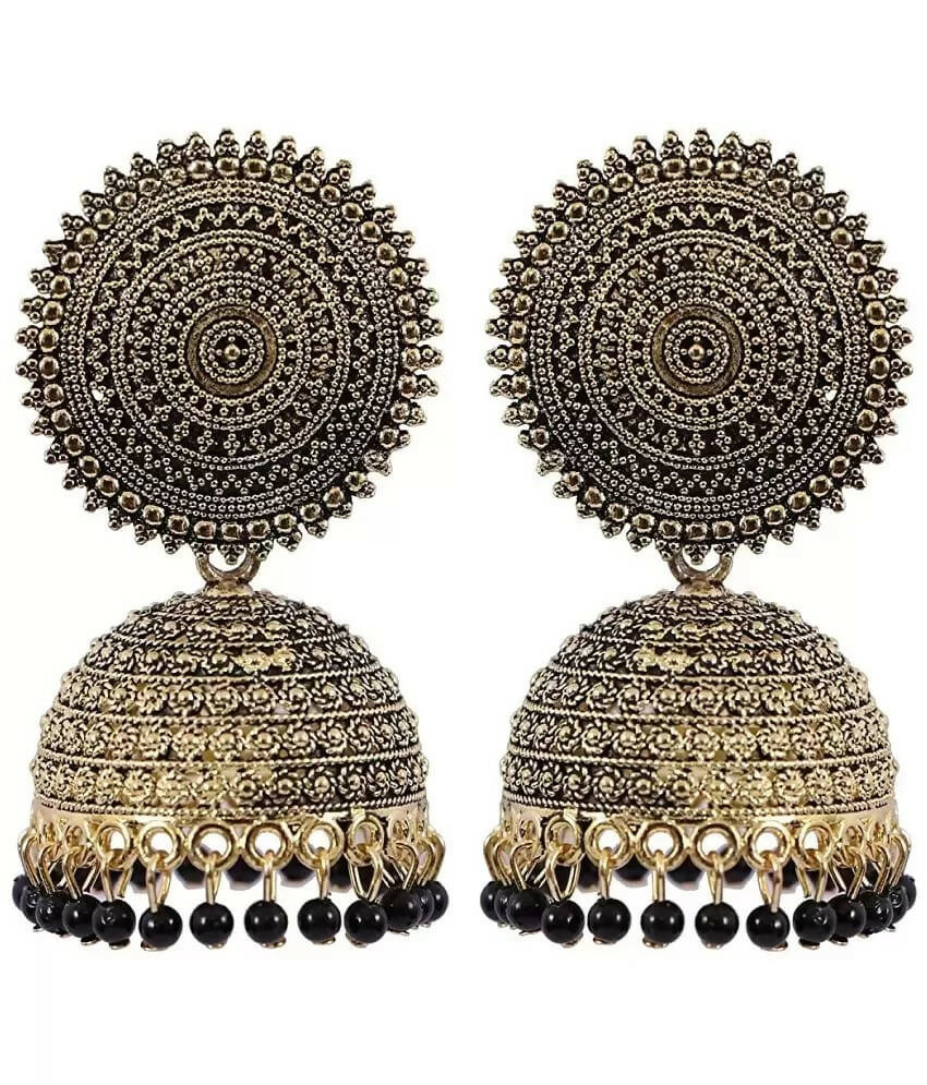 Mominos Fashion Joharkamal Gold-Polished Meenakari Jhumkas For Women & Girls (Black)