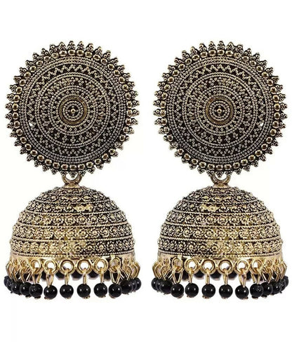 Mominos Fashion Joharkamal Gold-Polished Meenakari Jhumkas For Women & Girls (Black)