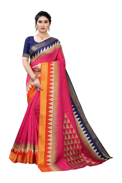 Vamika Pink & Blue Linen Jari Border Saree (GUNJAN PINK)