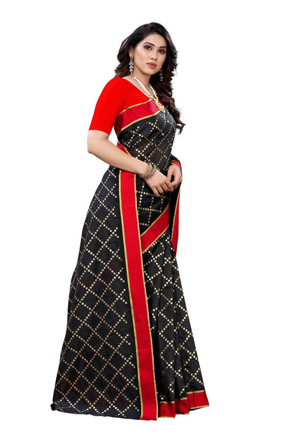 Vamika Black Linen Foil Print Saree (YOGI BLACK)