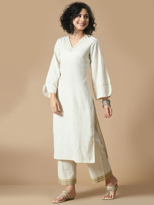 Sangria Embroidered Thread Work Pure Cotton Kurta with Palazzos