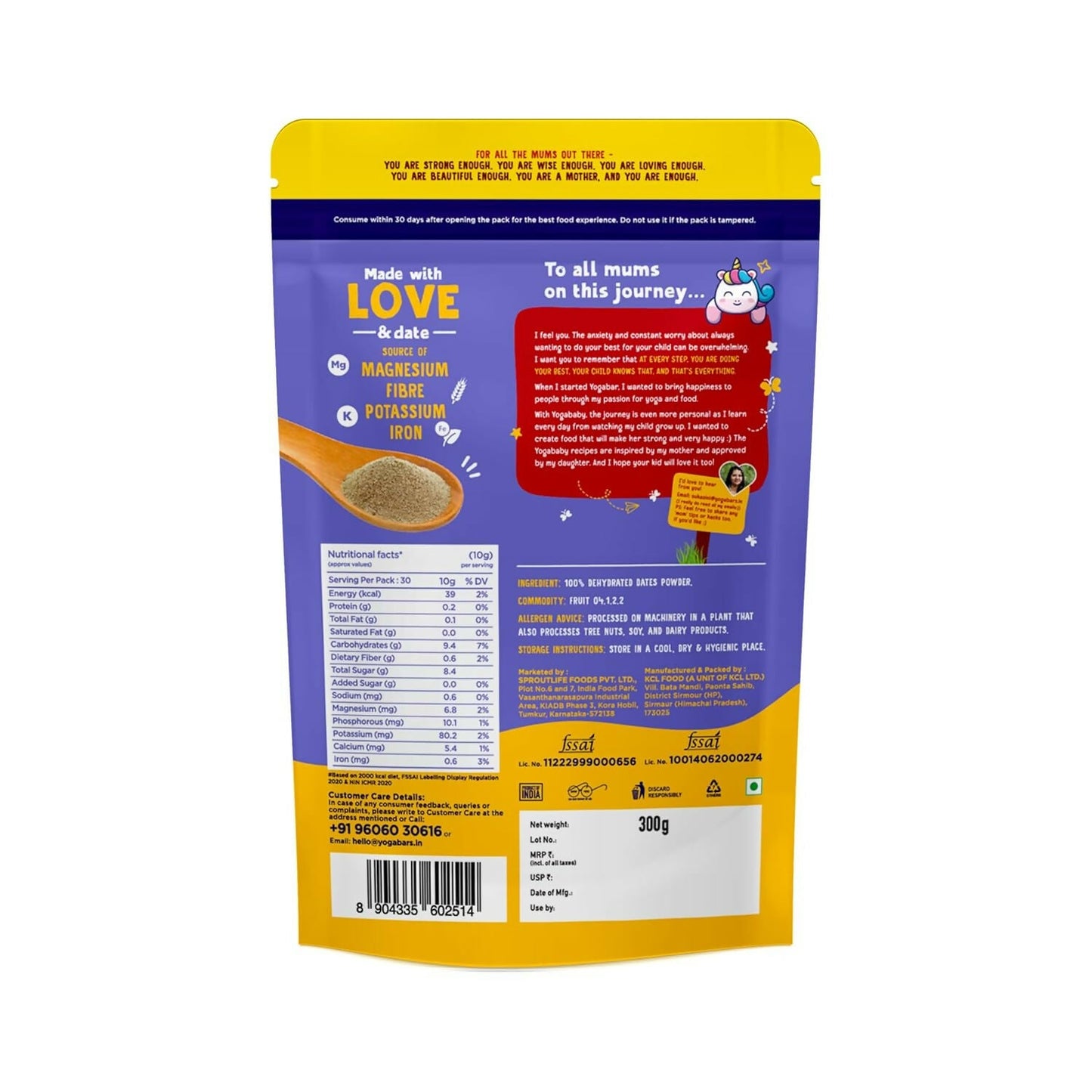 Yoga Bar Yogababy Date Powder, Healthy Nut Powders For Infants, Kids