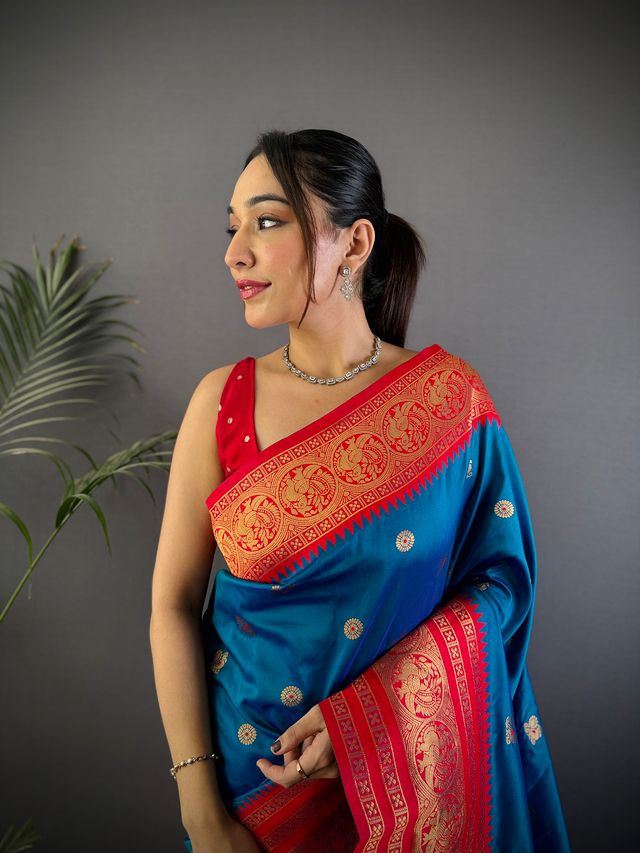 Elora Royal Blue Soft Silk Small Butti Zari Weaving Banarasi Saree With Woven Designer Saree