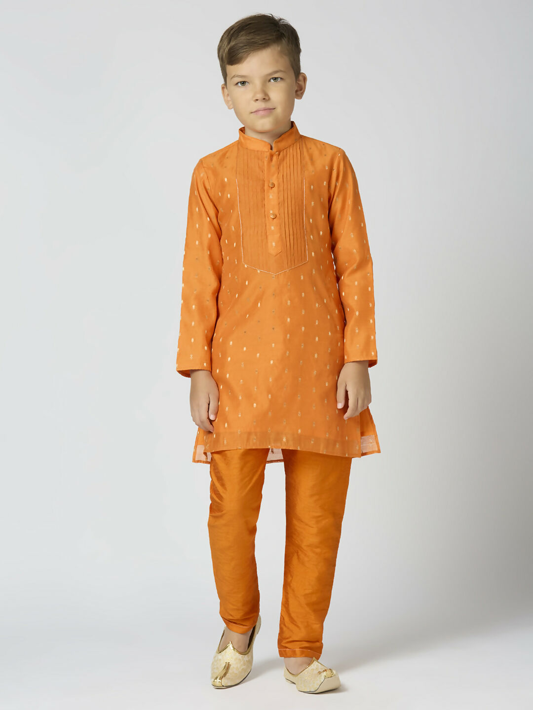 Joban Fashion Kids Island Full Sleeves Chanderi Kurta, Pyjama Set with Traditional Butta Work - Orange