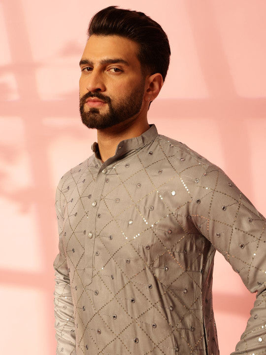 Anouk Geometric Embroidered Mirror Work Cotton Straight Kurta