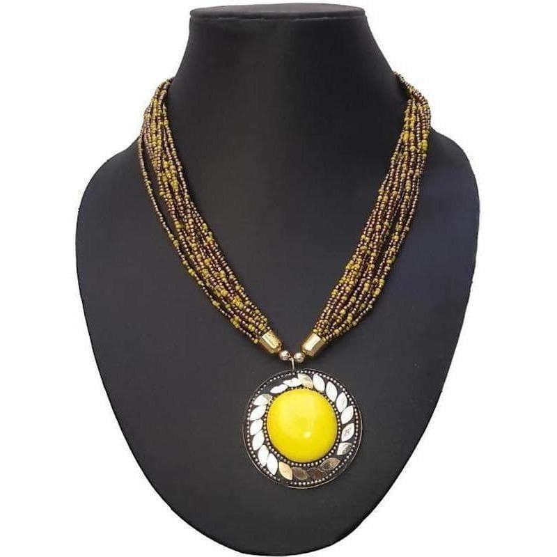 MS Fashion India Latest Traditional Yellow Color Necklace With Golden Beads