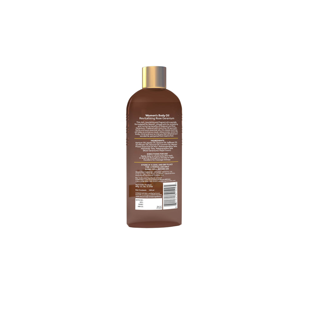 Organic India Women's Body Oil Rose Geranium - 120 ml