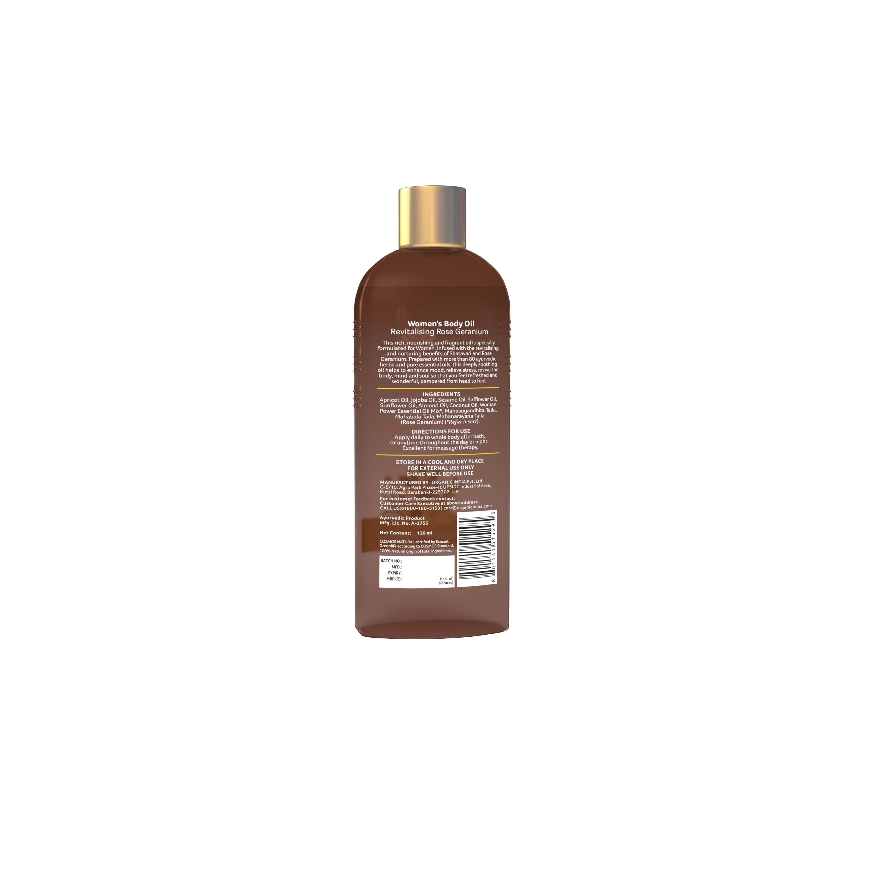 Organic India Women's Body Oil Rose Geranium - 120 ml