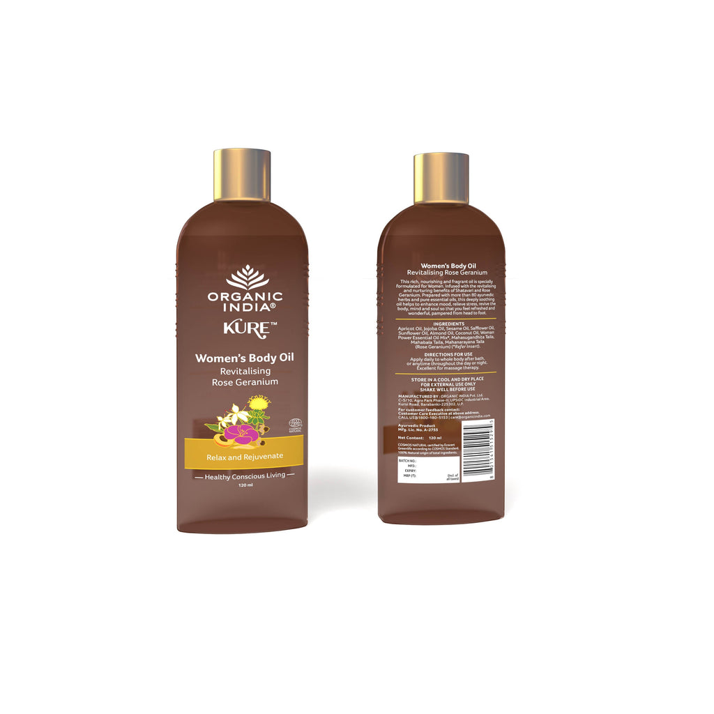 Organic India Women's Body Oil Rose Geranium - 120 ml